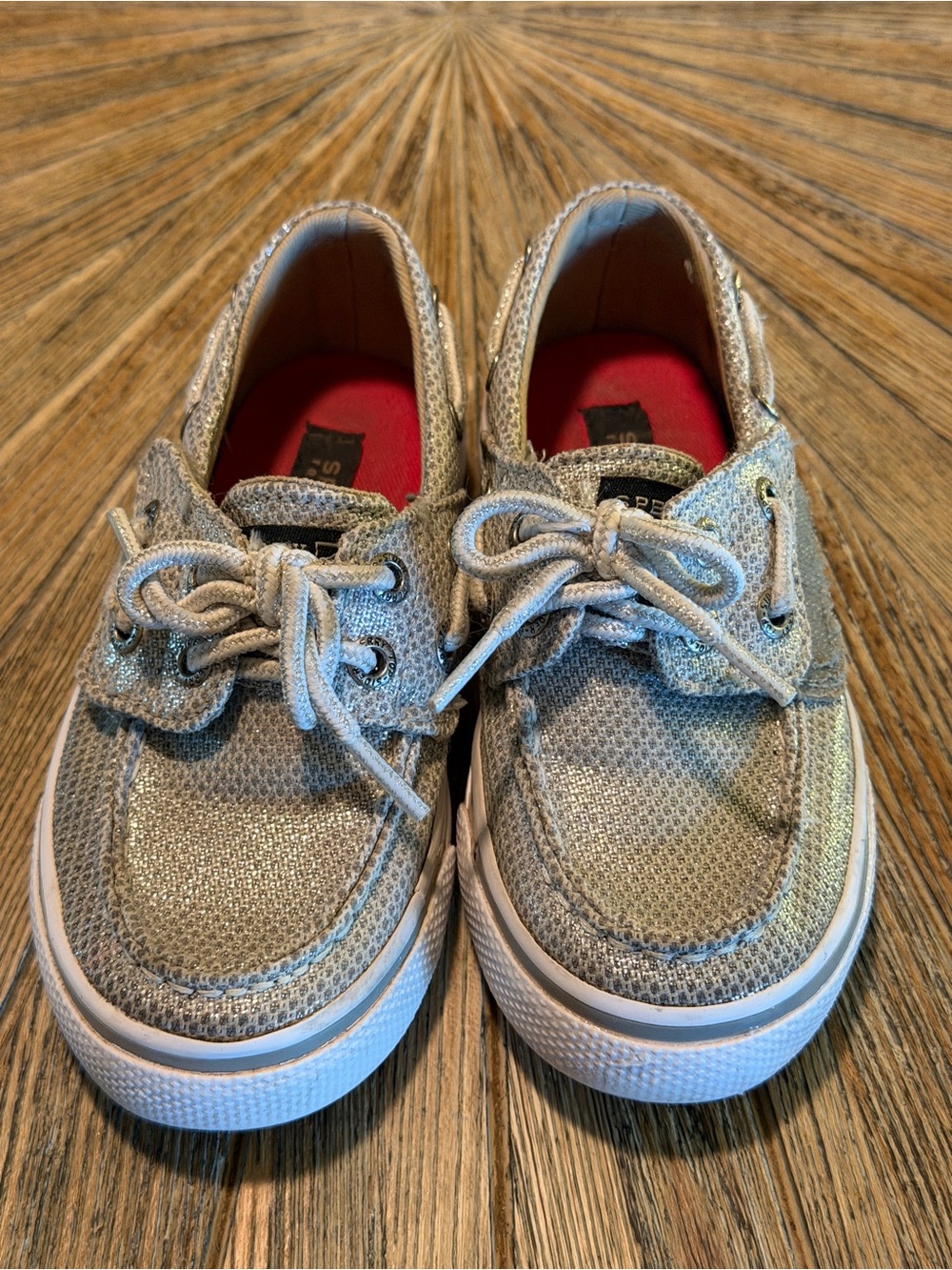 Sperry Top-Sider Girls Size 7.5 Silver Metallic Glitter Boat Shoes Sneakers